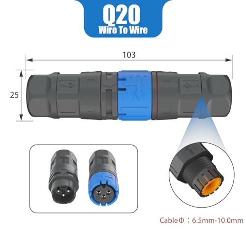 AOHUA 4-Pack Q20 IP68 Conector 3 Pin Rápido miniatura 2