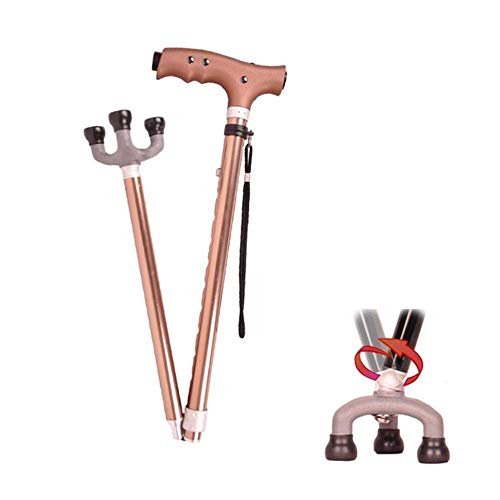 Bastones Plegables con luz LED, muletas de Piedra de Terapia magnética Ajustables mejoradas para Artritis lesionada de Edad Avanzada, bastón con Base giratoria de 3 Patas (Color: marrón)
