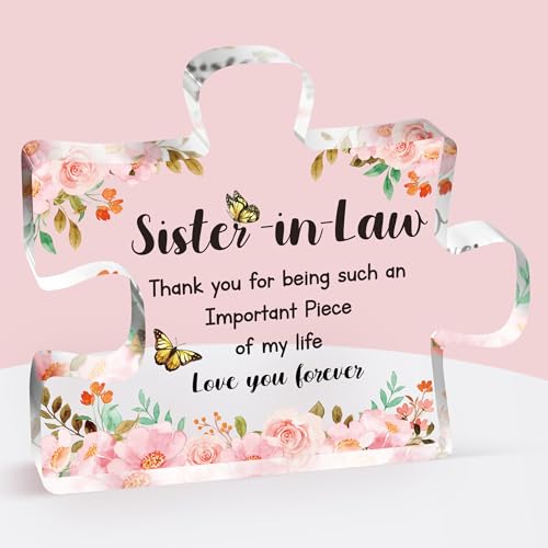 Sister in Law Christmas Gifts - Delicate Sister in Law Birthday Gifts-Engraved Acrylic Puzzle Piece 3.9x3.3-Mothers Day Birthday Christmas Gifts for Sister in Law, Ideas