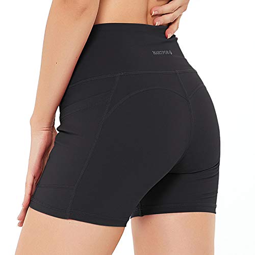 HARTPOR Women s High Waist Yoga Shorts Casual Cycling Exercise Shorts 5  Workout Shorts Side Pockets Black