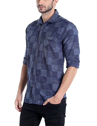 Image of CAHOOT Men's Navy Blue Checkered Button Up Shirt Regular Fit for Casual Wear | Structured Shirt Crafted with Regular Full Sleeve and Comfort Fit for Everyday Wear