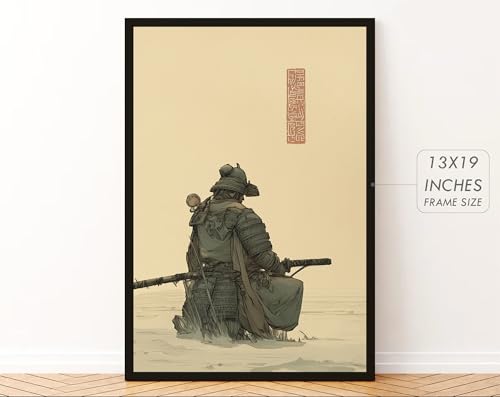 Image of Gamya Framed Japan Samurai Theme Wall Painting Posters For Office, Living Room, Bedroom Wall Decor - Japanese Japandi Samurai Aesthetic Room Decor (STB (Black), 13x19 Inches, Framed)