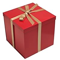 Tekhoho Boîte Cadeau Rouge 28x28x26,5cm, Boîtes Cadeaux Premium pour Cadeaux avec Couvercle et Ruban pour la Saint-Valentin, Noël, Mariage, Anniversaire, Emballage Cadeau, Doublure à Carreaux