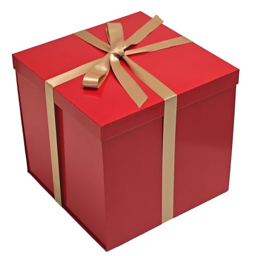 Tekhoho Boîte Cadeau Rouge 28x28x26,5cm, Boîtes Cadeaux Premium pour Cadeaux avec Couvercle et Ruban pour la Saint-Valentin, Noël, Mariage, Anniversaire, Emballage Cadeau, Doublure à Carreaux