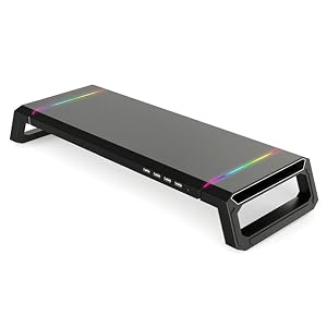 Universal Monitor Stand Riser RGB Support with 4 USB2 0 Charging Desk Organizer Holder Bracket for Laptop Computer