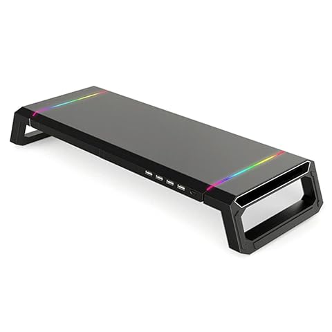 Universal Monitor Stand Riser RGB Support with 4 USB2 0 Charging Desk Organizer Holder Bracket for Laptop Computer
