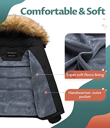 Image of CREATMO US Boy's Water Resistant Winter Coats Warm Fleece Lined Outwear Windbreaker Ski Jacket
