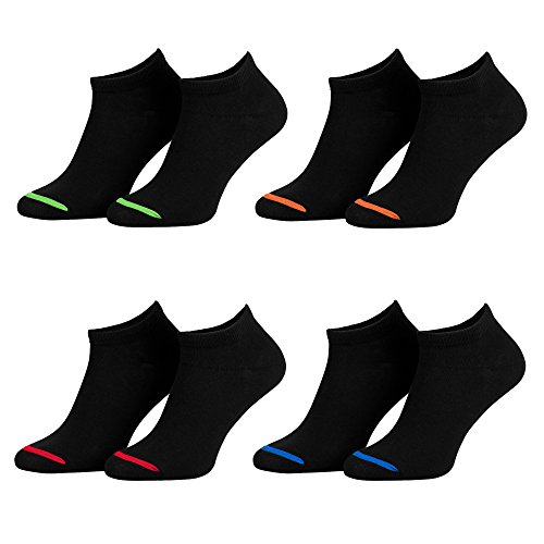 Piarini 43-46 8 Paar Sneaker Socken Sportsocken Baumwolle - Ohne Naht - Kurze Unisex Damen Herren schwarz 44 45