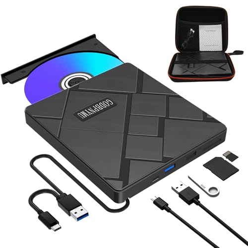 Image of External CD /DVD Drive, USB-C /USB 3.0 CD Burner DVD Player, Compatible with MacBook, iMac, Windows 11 /10 /8 /7 laptops and PCs, Portable disc Reader with Carrying case
