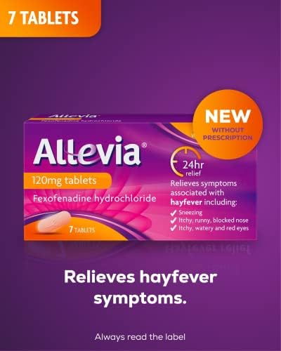 Allevia Hayfever Allergy Tablets, Prescription Strength 120mg Fexofenadine, 24hr Relief Acts Within 1 Hour, Including Sneezing, Watery Eyes, Itchy & Runny Nose, 7 Tablets