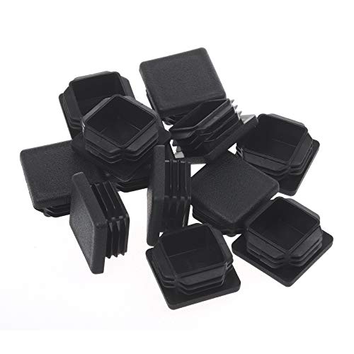 Timsec - 2 Inch Square Plastic Plug, End Caps for Tubing Pipe OD 2" x 2" (not ID), Steel Chair Leg End Caps, Bar Stool Glides Inserts, Fence Plugs, Furniture or Fitness Equipment End Caps (12 Packs)