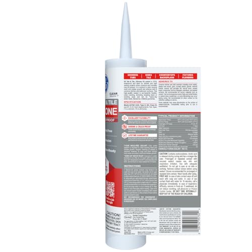 Image of GE Silicone Caulk for Tub & Tile Kitchen & Bath, Clear, 10 fl oz Cartridge, 1 Pack - 100% Waterproof Silicone Sealant, Excellent Flexibility, Shrink & Crack Proof