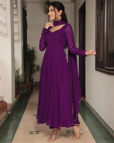 Image of Elegant Fox Georgette Gown with Sequence Work & Moti Lace Dupatta Party & Ethnic for Women
