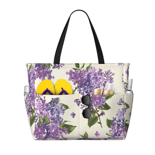 Sac de plage fleurs violettes : fini le manque de place avec ce grand sac fourre-tout