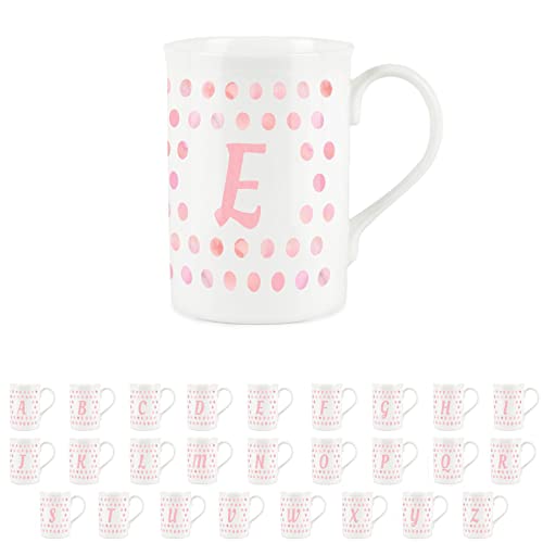 Purely Home Pink Polka Dots Spots Letter E Mug - Fine Bone China Alphabet Initials Gift/Present Mug