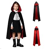 Capa con capucha de vampiro de Halloween, Capa de Vampiro de Doble Cara, capa de satén para niños con Capucha, Disfraz Reversible Negro Rojo Con Capucha, para Carnaval Fiesta de Disfraces Medievales
