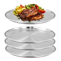 CHUIFAI 4 Stück 30cm Edelstahlteller Rund, Edelstahl Rundes Geschirr, Stabile Metallteller Essteller Edelstahl Camping Teller für Picknick, Barbecue