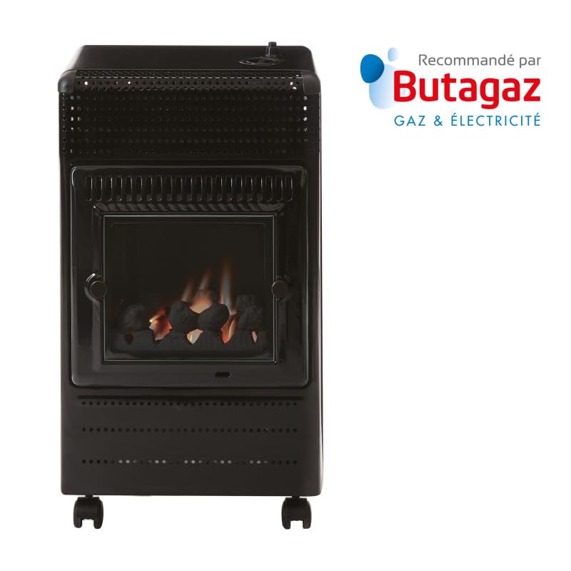 FAVEX - Poêle à gaz Infrableu Ektor Fire - Chauffage d'appoint à gaz - Prêt à l'emploi livré avec tuyau et détendeur - Intérieur Effet feu de cheminée - 3 Puissances de Chauffe - Jusqu'à 35 m² - Noir