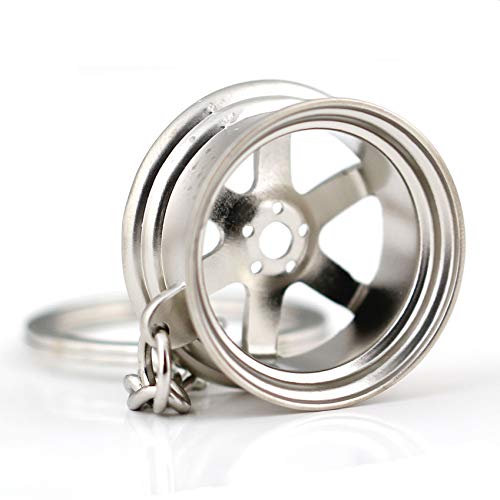 Image of maycom Creative Hot Auto Part Model TE37 Six Star Wheel Rim Tyre Keychain Keyring Key Chain Ring Keyfob Car Accessories (Matte Silver)