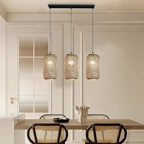 Plafonnier rustique en rotin 3 têtes pour illuminer votre salle à manger et salon de thé