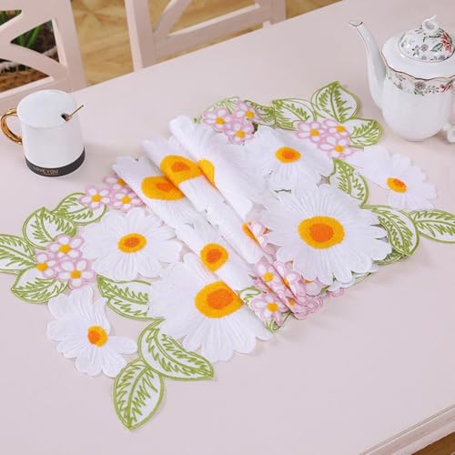 Chemin de table brodé fleurs blanches lavable pour sublimer une table sans effort
