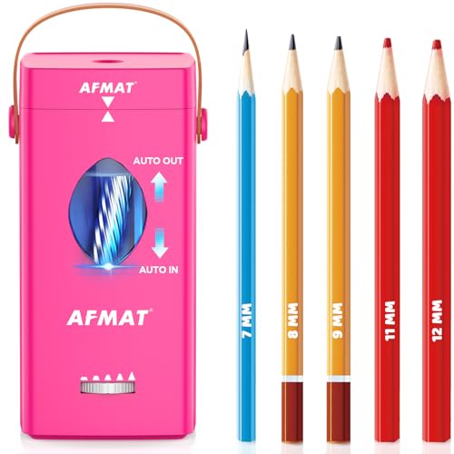 AFMAT Electric Pencil Sharpener, Fully Automatic Pencil Sharpener for 6-12mm No.2/Jumbo Pencils, Auto in & Out, 5 Sharpness Modes, Rechargeable Heavy Duty Sharpeners for Classroom/Home/Office PSC7