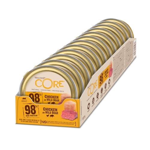 Wellness CORE 98 Prozent Chicken and Wild Boar, Katzenfutter nass, pastete, getreidefrei, hoher Fleischanteil, Huhn mit Wildschwein, 12 x 85 g