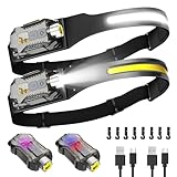 Victoper Rechargeable Headlamp 2Pack, Detachable 230° Wide Beam LED 2in1 Head Lamp with Motion Sensor, Hard Hat Head Light for Adults, 9 Modes Flashlight for Running Hunting Camping Essentials Gear