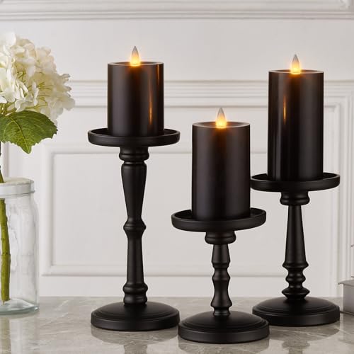 Image of Flameless Pillar Candles Flickering with Remote Timer, Battery Operated LED Candles Up to 400 Hours, 3D Moving Flame Real Wax Candles. (Black)
