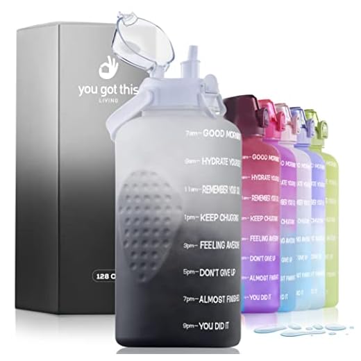 YOU GOT THIS LIVING Motivational Water Bottle with Time Marker, Gallon Water Bottle with Straw 128 oz/3.8L, Reusable Water Jug, Achieve All-Day Hydration SpillProof, BPA FREE