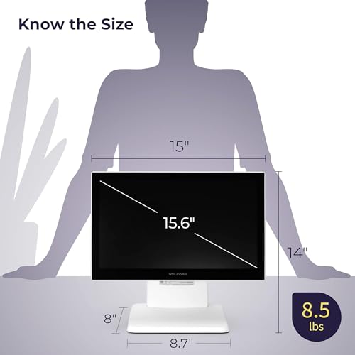 Image of Volcora 15.6 inch White LED Touch Screen Monitor with Metal Stand - Backlit 1366 * 768 with VGA HDMI Connection for Small Business, Restaurant, Office - No Driver Required (Not Compatible with macOS /iOS)