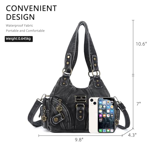 Image of Angel Kiss Purses for Women Small Hobo Shoulder Bags Vagen Leather Multi-Pocket Tote Bag with Zipper