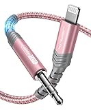 JSAUX Apple MFi Certified Lightning to 3.5mm Audio Cable 6FT, AUX Cord for iPhone Headphones Jack Compatible with iPhone 14/14 Plus/14Pro/13/13 Pro Max/12/12 Pro/11 Pro/X/XS/XR/8/Car Stereo-Pink