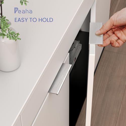 Image of Peaha 10 Pack Kitchen Cabinet Handles 18-7 /8 inch Brushed Nickel Cabinet Pulls | Edge Finger Pulls for Cabinets Silver Drawer Pulls Modern Hidden Aluminum Alloy Dresser Drawer Handles Closet Bedroom