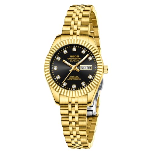 Image of NIBOSI Watches for Woman Analog Quartz Stainless Steel Diamond Rose Gold Green Small Dial Women Watches Classic Wrist Watch Date Waterproof