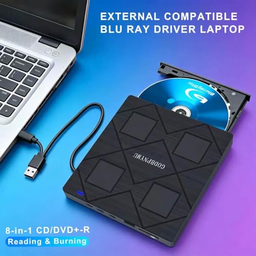 Image of External blu ray Drive,8-in-1External blueray /DVD Drive for pc, Featuring USB*2 /C*2,TF /SD Card Reader blu ray Burner,Compatible with Windows 11 /10 / 8 /7 /,Mac os. Comes with 1+4 Storage Bag