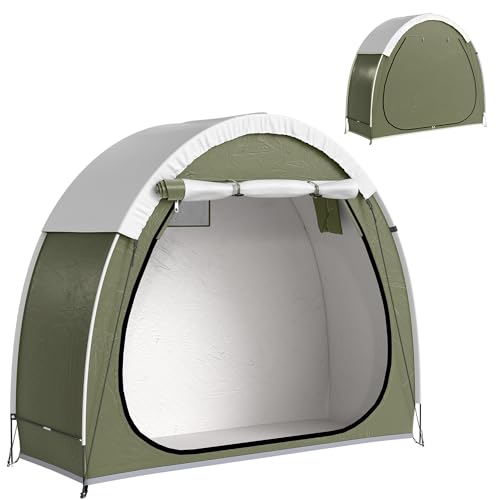 Outsunny Tente à Vélo Abri de Vélo Portable Housse de Vélo d'Extérieur pour 2 Vélos Imperméable avec Poche, Sac Transport, Tissu Oxford 210D, pour Vélos, Motos, Vert