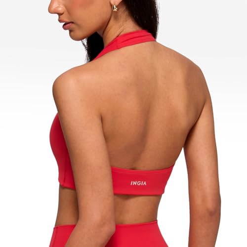 Image of INGIA Halter Longline Sports Bra Padded | Yoga, Workout, Low Back, Crop Top, with Built in Bra, for Women