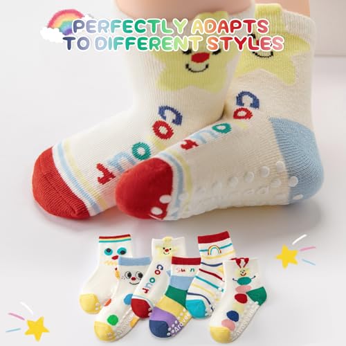 Aroveea Baby Toddler Socks Grip Non Slip Boys Girls Cotton 12 Pack for 3-5T Kids Ankle Cute Socks 6M-7Years