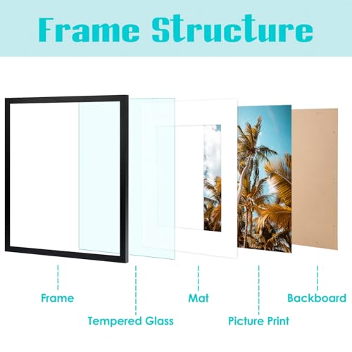 Image of Frametory 16x20 Picture Frame for Wall, Display Picture 11x14 with Mat or 16x20 Without Mat, Gifts for Family (Black, 6 Pack)