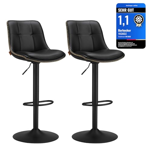 VASAGLE Barhocker 2er Set, Barstühle höhenverstellbar, drehbare Küchenhocker, gesteppter PU-Bezug, mit Rückenlehne und Fußstütze, Esszimmer, Theke, Stahl, tintenschwarz LJB095B01 VASAGLE Barhocker 2er Set, Barstühle höhenverstellbar, drehbare Küchenhocker, gesteppter PU-Bezug, mit Rückenlehne und Fußstütze, Esszimmer, Theke, Stahl, tintenschwarz LJB095B01