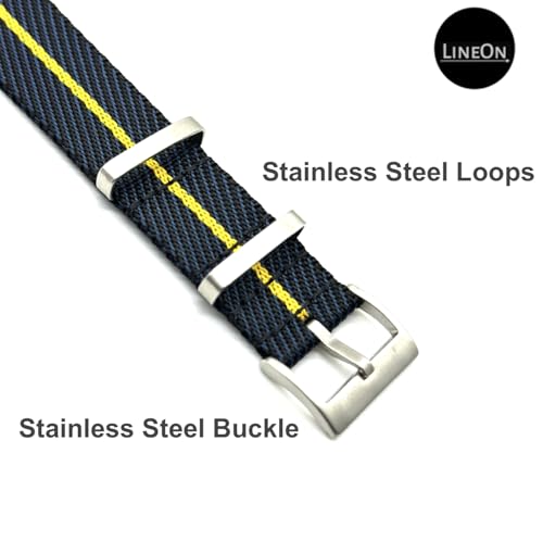 Image of Lineon 20mm & 22mm Stainless Steel 304 Buckle & loop Nylon Vintage Style NATO Watch Strap ONE WAY NATO Nylon STRAP Imported Quality With Pins and Pin Remover Tool (Include)