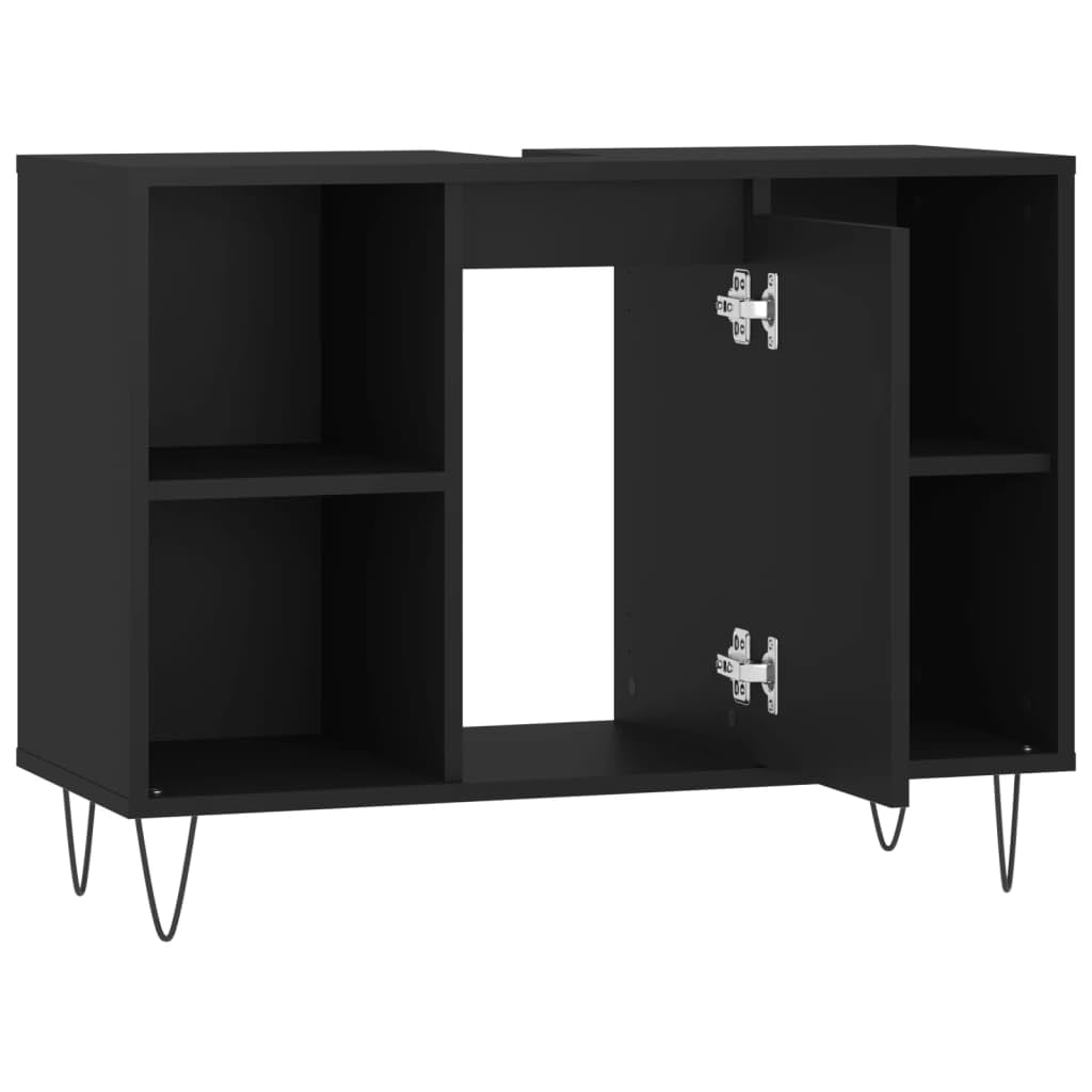 Homgoday Meuble de salle de bain en bois d'ingénierie noir 80 x 33 x 60 cm, armoire de salle de bain, buffet, coiffeuse, toilettes, espace de rangement pour douche, organisateur à la maison, type 4
