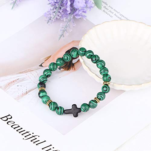 Yadoca 8 Pcs 8Mm Beads Bracelet For Men Women Lava Rock Tiger Eye Stone Howlite Natural Stone Stretch Elastic Cross Bracelet Set #TOP3