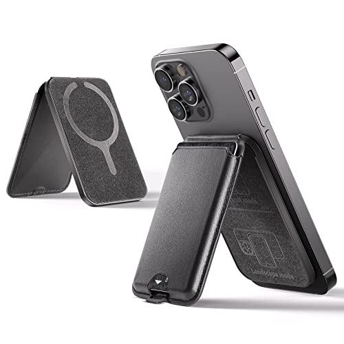 Qilmii Compatible Magsafe Wallet Stand For Apple, Skin Friendly Leather Card Slot With Adjustable Kickstand & Holder, Fit For Iphone 14/13/12 Series (Cool Black) #TOP5