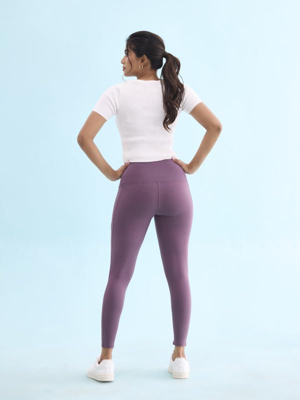 Image of GO COLORS Solid Nylon Stretch Ankle Length Training Tights | High Rise, Side Pockets