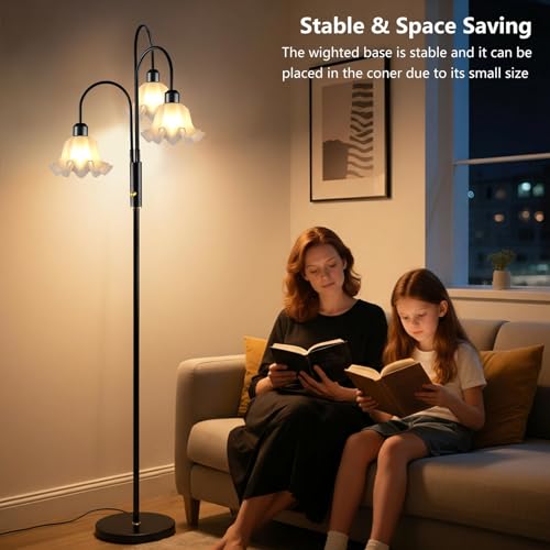 Image of Lightdot 70IN Flower Floor Lamp for Living Room, 3 Light Dimmable Tree Floor Lamps with 3000K Bulb Included for Wedding /Party, Unique Floral Tall Lamp with 5Lbs Heavy Base for Bedroom /Sofa -Black