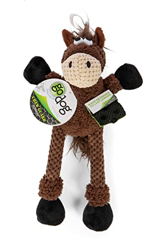 Image of goDog Checkers Skinny Horse Squeaky Plush Dog Toy, Chew Guard Technology - Brown, Small