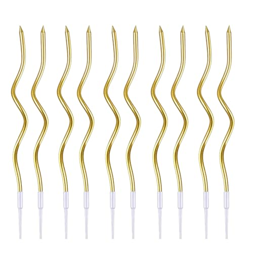 Birthday Cake Candles Gold Spiral Birthday Cake Candles with Holders Long Twisty Cupcake Candles Topper for Birthday Wedding Party & Festival Decorations (12 Gold one)