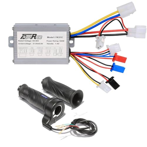 YC Yier 36V 500W Brush Motor Speed Controller + Throttle Grips for Electric Bike Bicycle Scooter ATV Quad Go Kart Buggy E Bike Dirt Bike Razor Mini Bike Drift Trike…